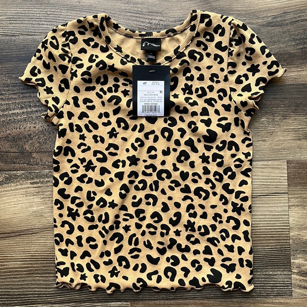 Art Class Leopard Print Ribbed Stretchy T-shirt 4T